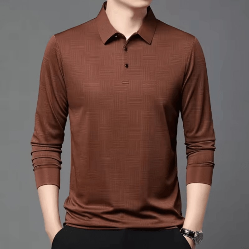 Mens Long Sleeve Polo Shirt Business Casual Breathable Solid Color Essential 1