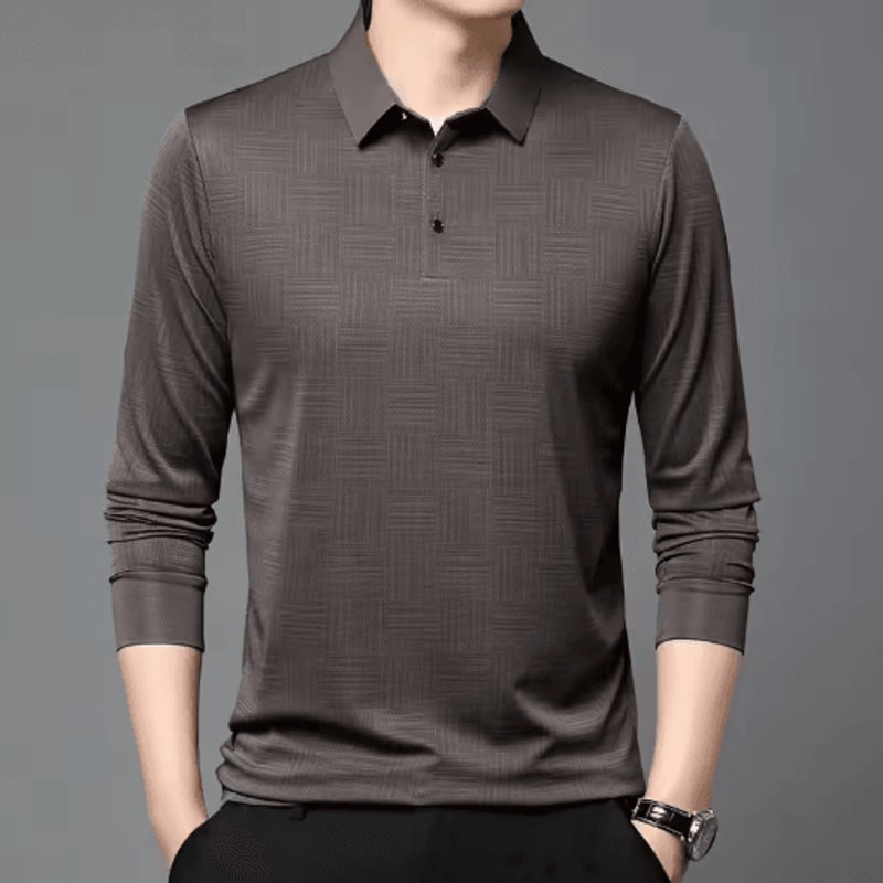 Mens Long Sleeve Polo Shirt Business Casual Breathable Solid Color Essential 2