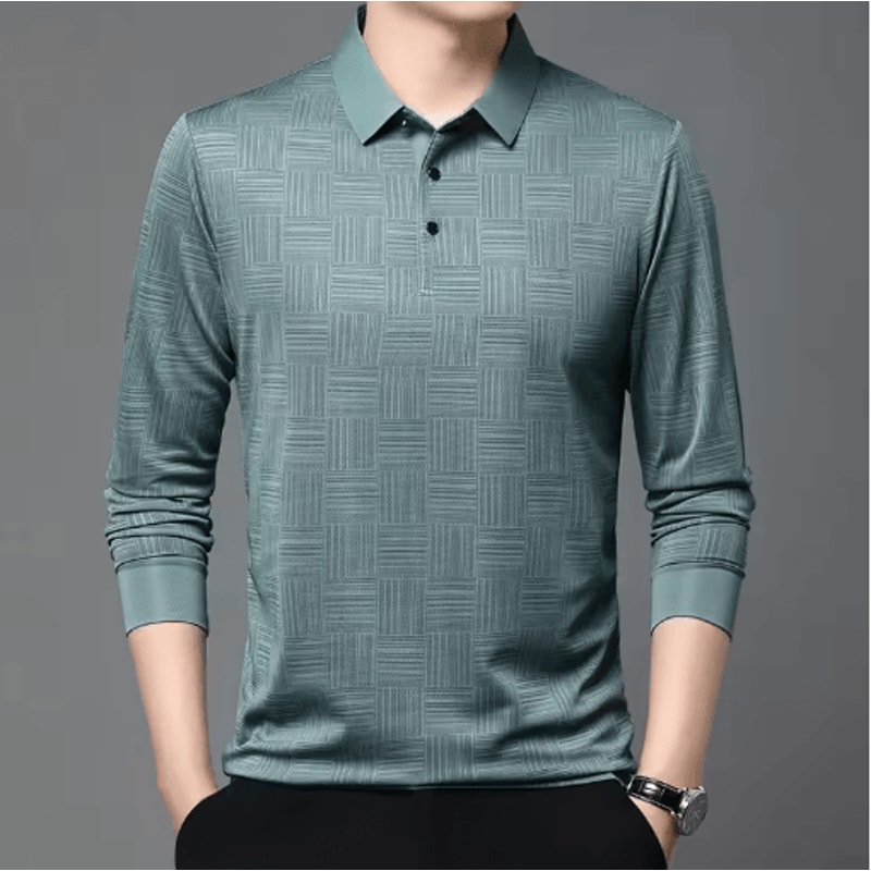 Mens Long Sleeve Polo Shirt Business Casual Breathable Solid Color Essential 5