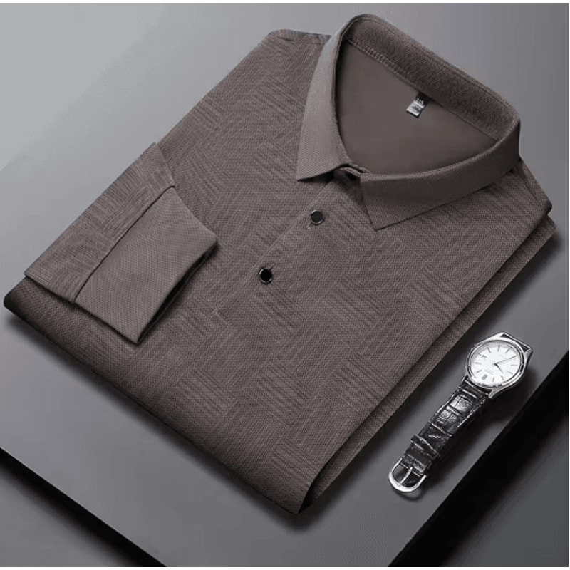 Mens Long Sleeve Polo Shirt Business Casual Breathable Solid Color Essential 6