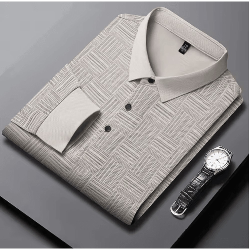 Mens Long Sleeve Polo Shirt Business Casual Breathable Solid Color Essential 9