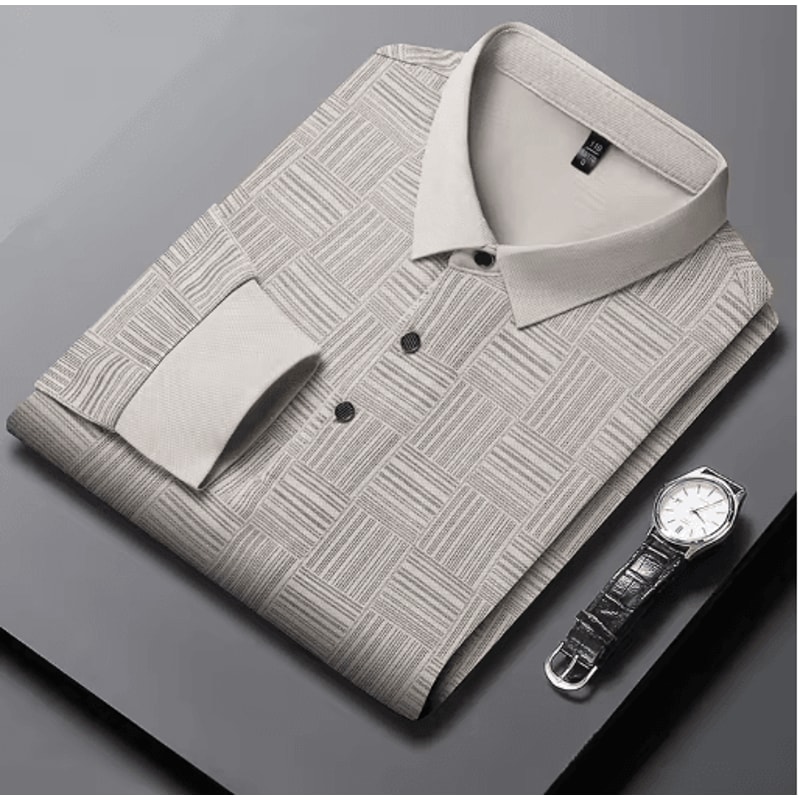 Mens Long Sleeve Polo Shirt Business Casual Breathable Solid Color Essential 9