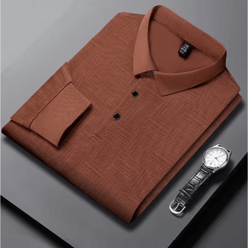 Mens Long Sleeve Polo Shirt Business Casual Breathable Solid Color Essential 8