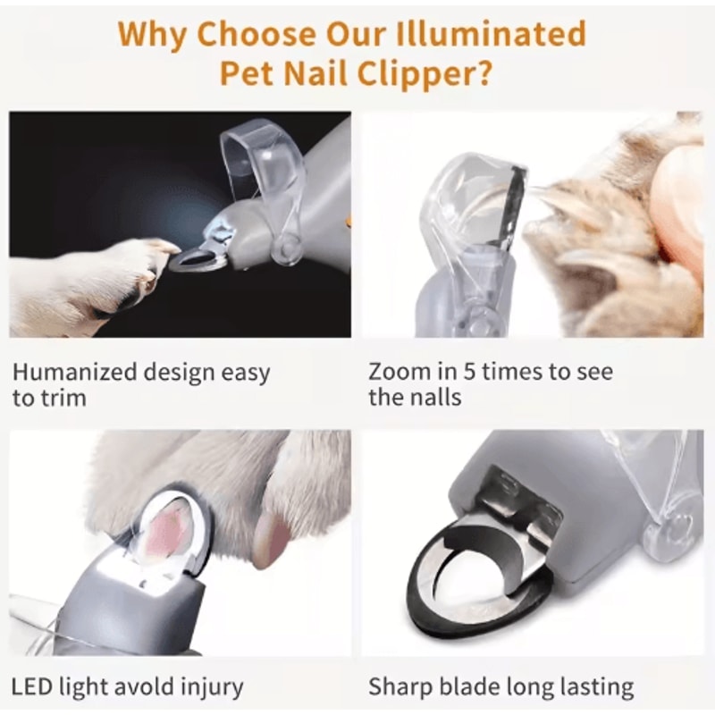 LED Pet Nail Clipper Safe Precise Grooming Tool For Dogs Cats 2