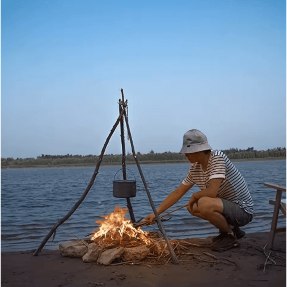 Camping BBQ Tripod Portable Stainless Steel Hanging Rack For Outdoor Cooking 2