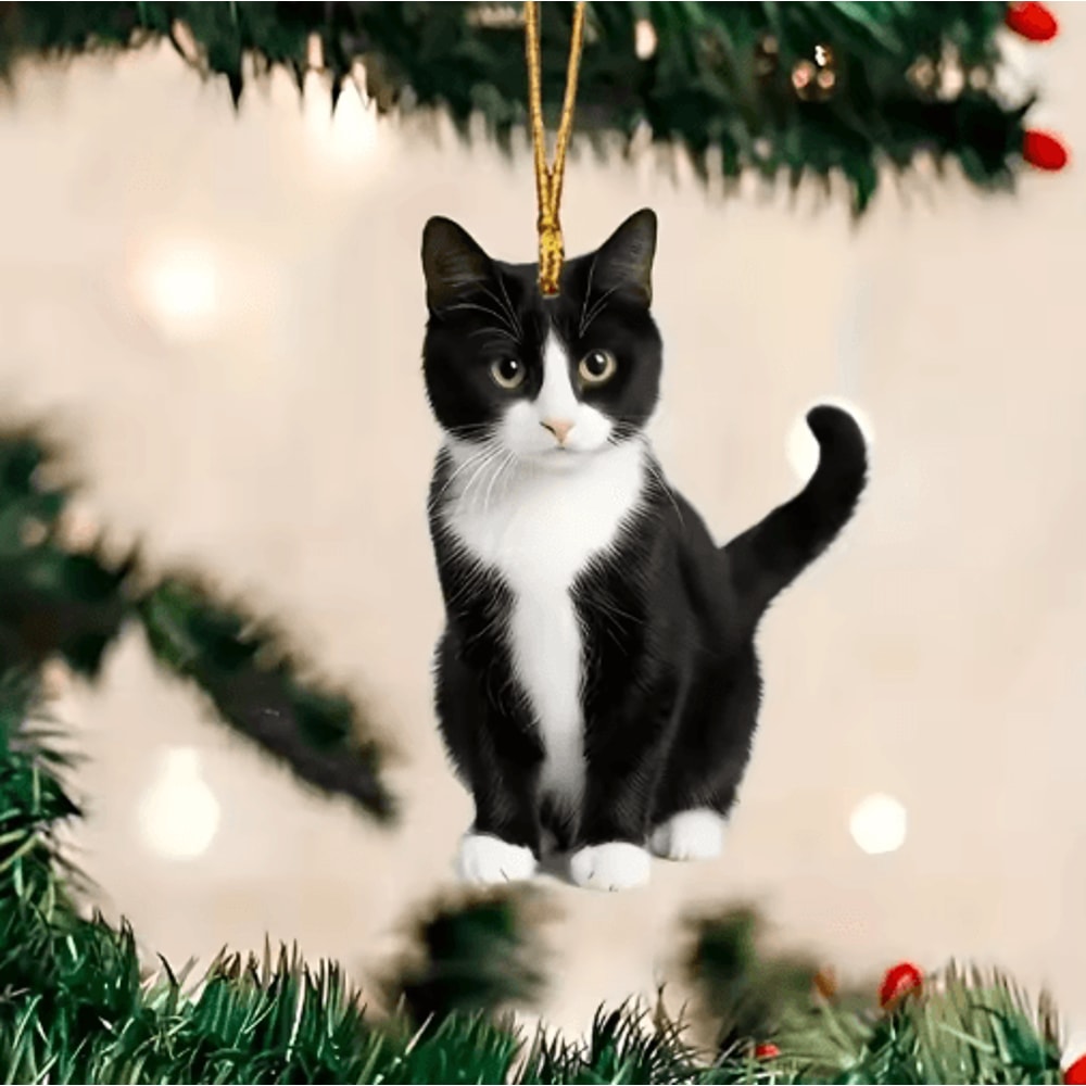Black White Cat Car Pendant Cute Acrylic Plush Rearview Mirror Ornament 0