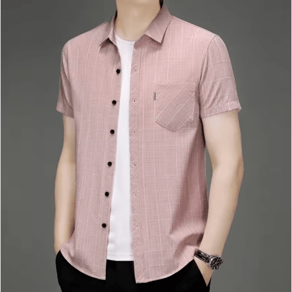 Mens WrinkleFree Printed Shirt Short Sleeve Business Casual NoIron Top 1