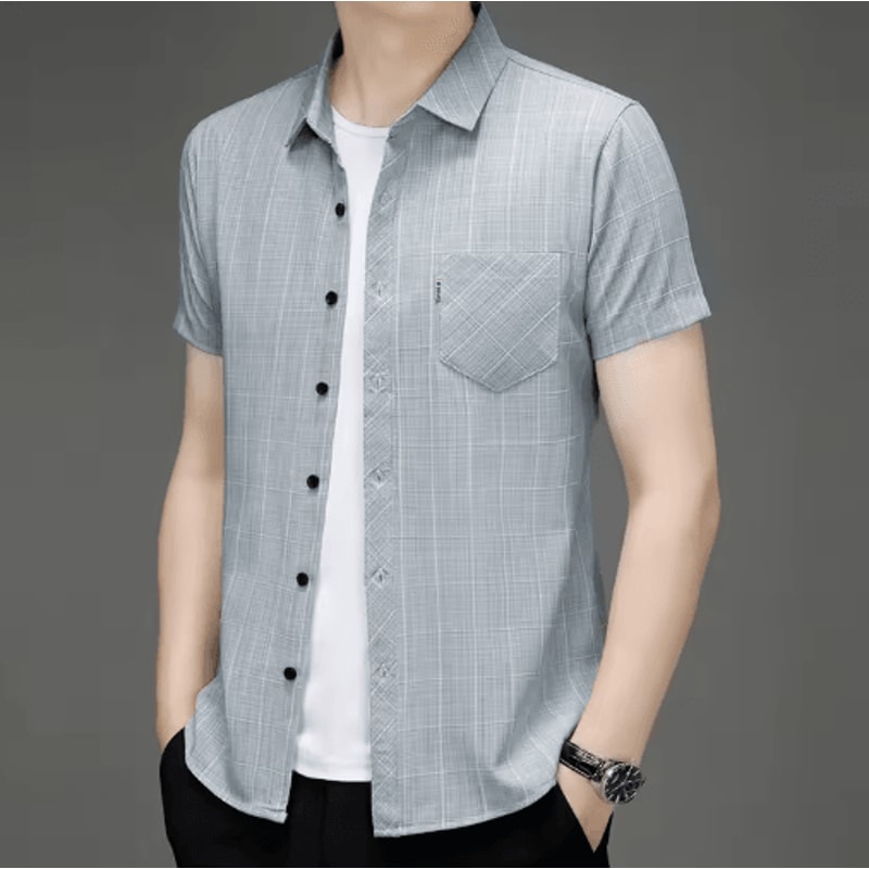 Mens WrinkleFree Printed Shirt Short Sleeve Business Casual NoIron Top 2