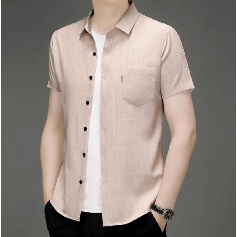 Mens WrinkleFree Printed Shirt Short Sleeve Business Casual NoIron Top 5