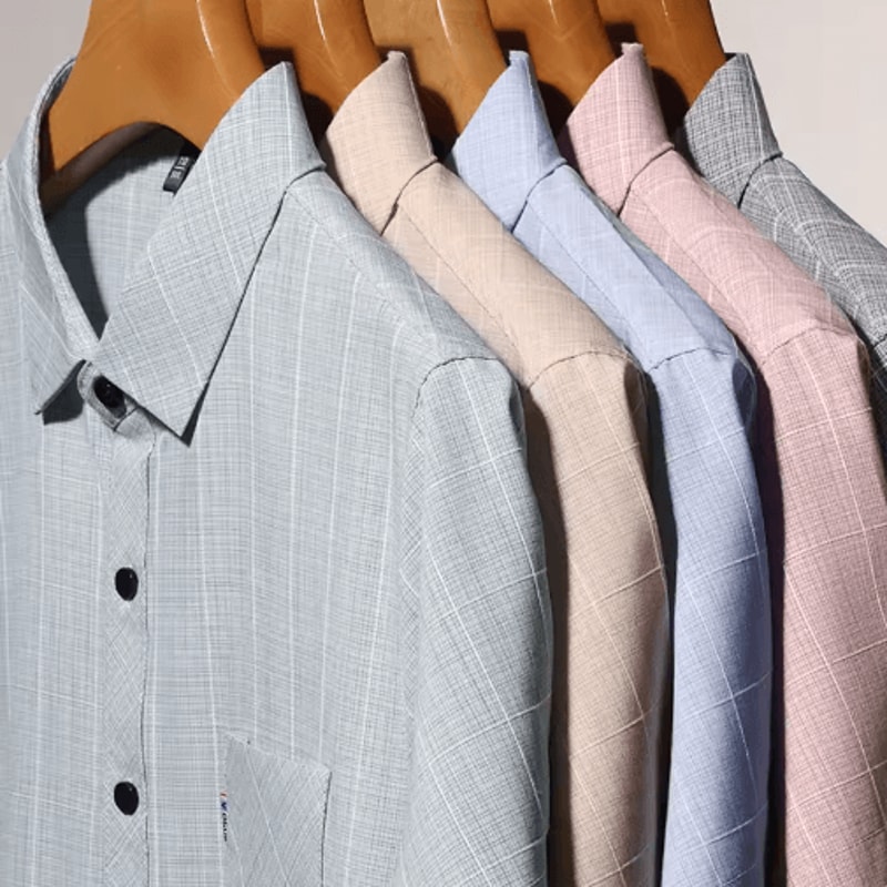 Mens WrinkleFree Printed Shirt Short Sleeve Business Casual NoIron Top 0