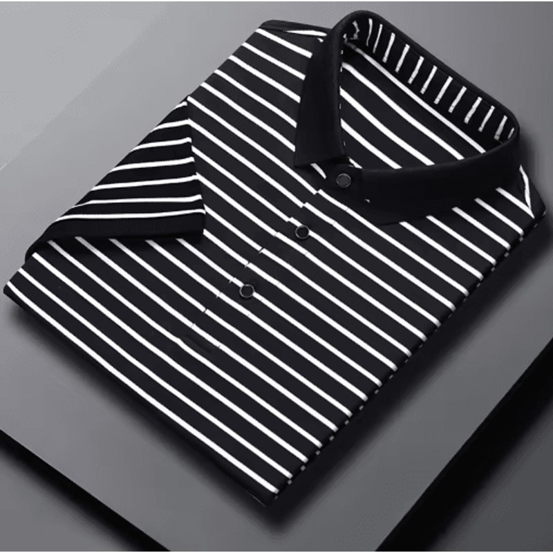 Mens Striped Cotton Polo Shirt Short Sleeve Business Casual Summer Top 6