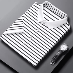 mens striped cotton polo shirt – short sleeve business casual summer top