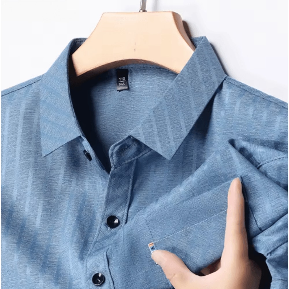 Mens WrinkleFree Printed Shirt Short Sleeve Business Casual No Iron Top 5