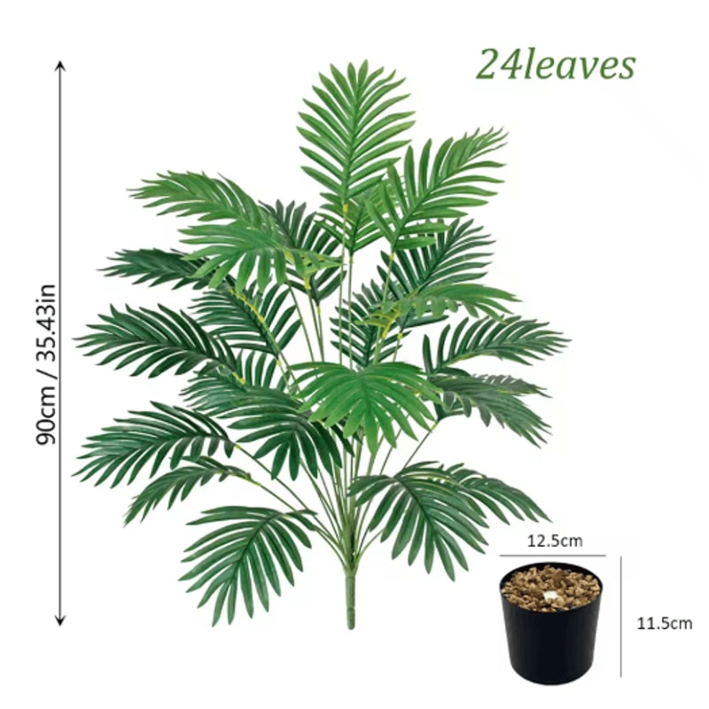 Artificial Areca Palm Plant In Pot Realistic Indoor Outdoor Decorative Fake Palm Tree 24 Leaves 2