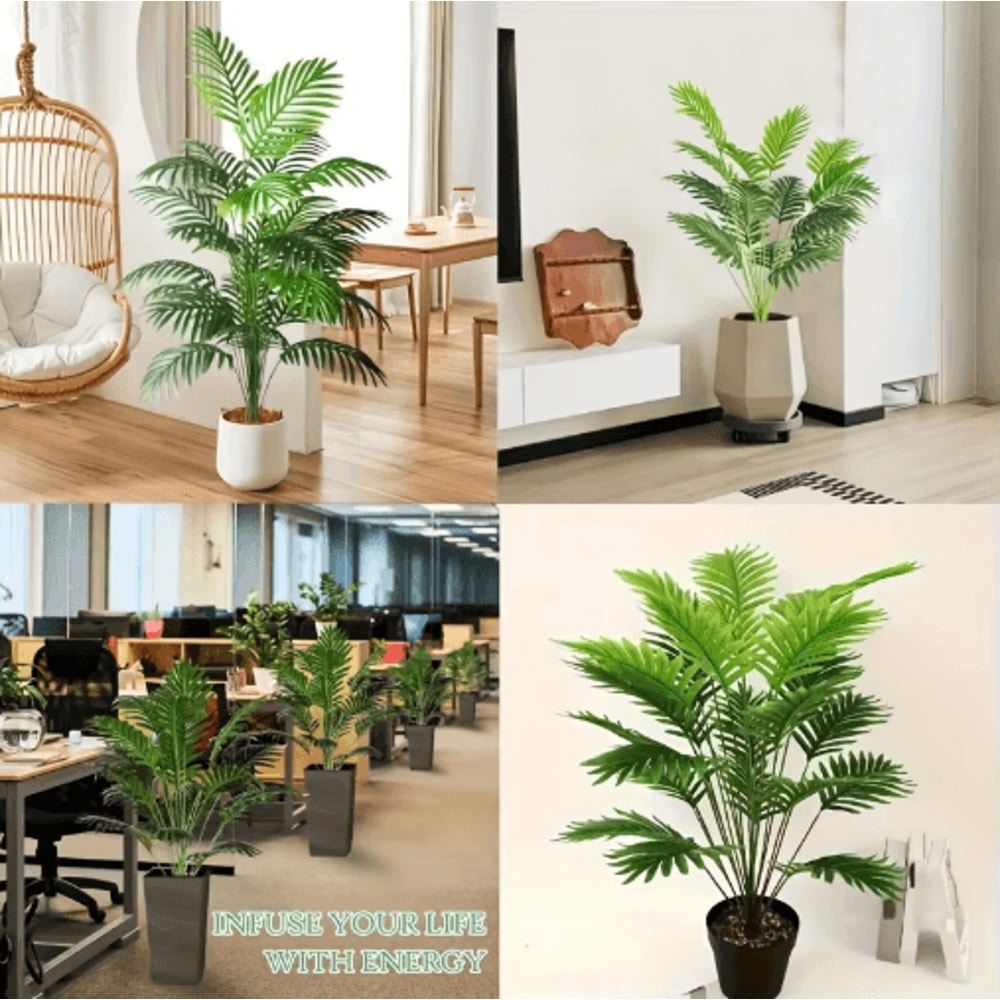 Artificial Areca Palm Plant In Pot Realistic Indoor Outdoor Decorative Fake Palm Tree 24 Leaves 5