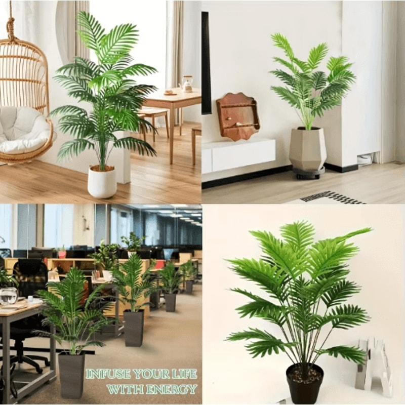 Artificial Areca Palm Plant In Pot Realistic Indoor Outdoor Decorative Fake Palm Tree 24 Leaves 5
