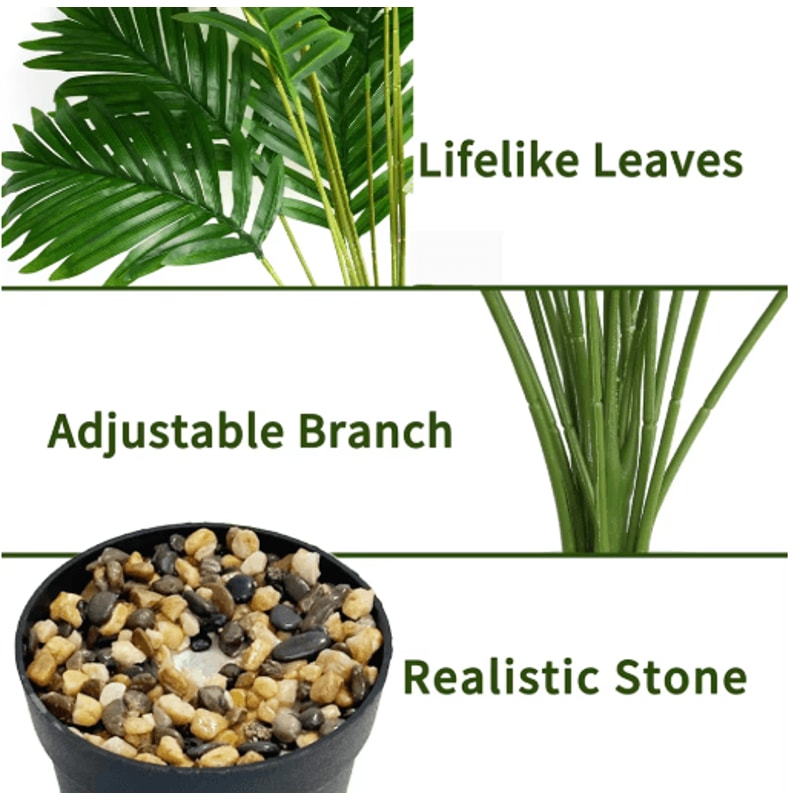 Artificial Areca Palm Plant In Pot Realistic Indoor Outdoor Decorative Fake Palm Tree 24 Leaves 6