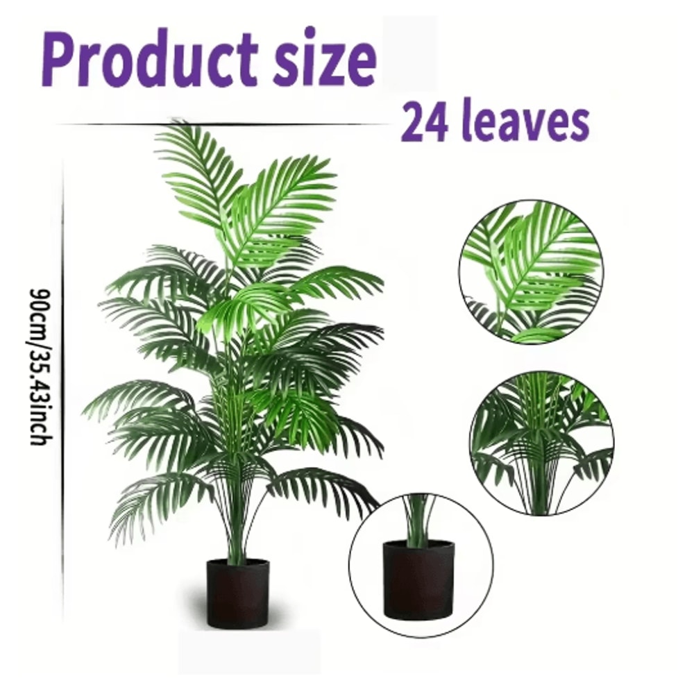 Artificial Areca Palm Plant In Pot Realistic Indoor Outdoor Decorative Fake Palm Tree 24 Leaves 7