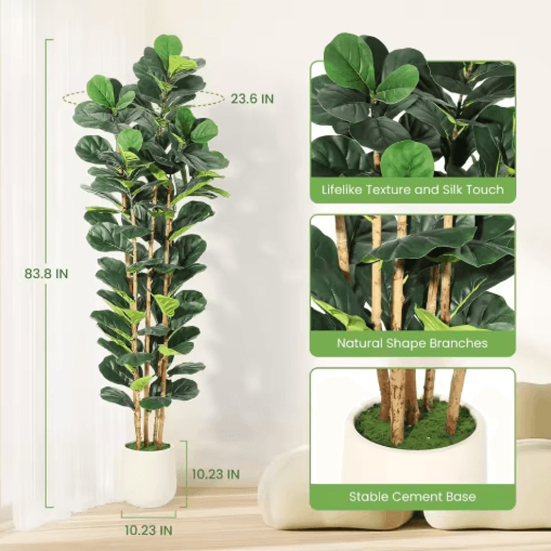 Artificial Fiddle Leaf Fig Tree With Pot Tall Faux Indoor Plant For Home Decor 57 FT 1