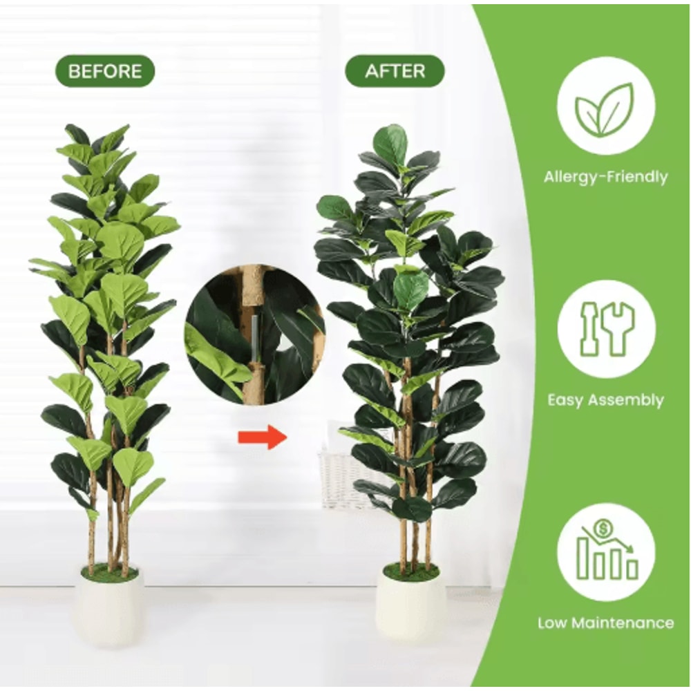 Artificial Fiddle Leaf Fig Tree With Pot Tall Faux Indoor Plant For Home Decor 57 FT 5