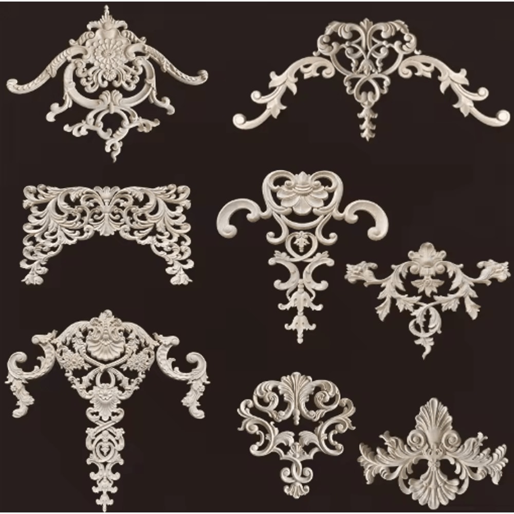 Carved Wood Corner Appliques Floral Furniture Onlays For Elegant Home Decoration 0
