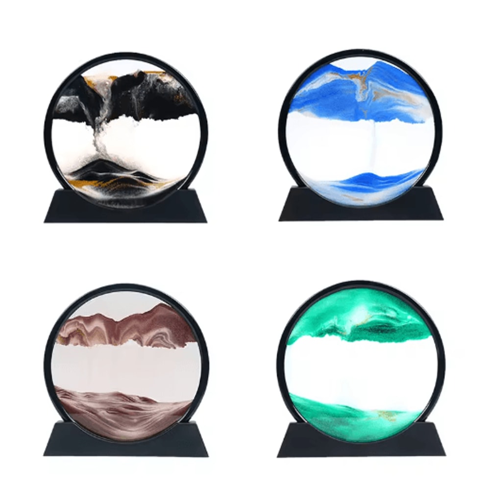 3D Moving Sand Art Frame Round Hourglass Sandscape Desktop Decor For Home Office 11