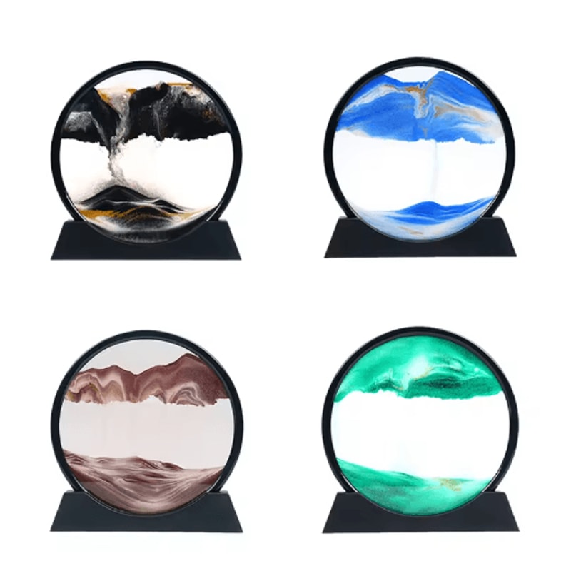 3D Moving Sand Art Frame Round Hourglass Sandscape Desktop Decor For Home Office 11
