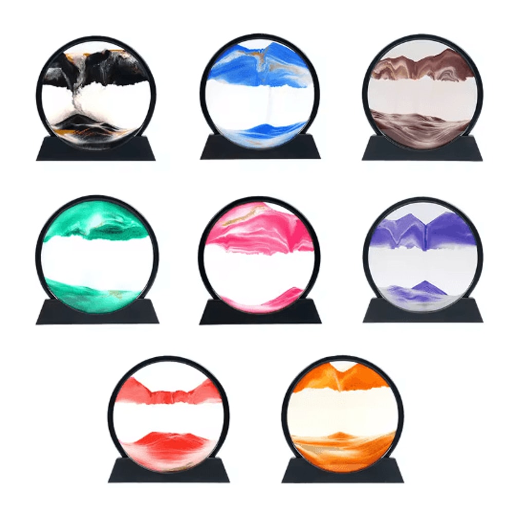 3D Moving Sand Art Frame Round Hourglass Sandscape Desktop Decor For Home Office 0