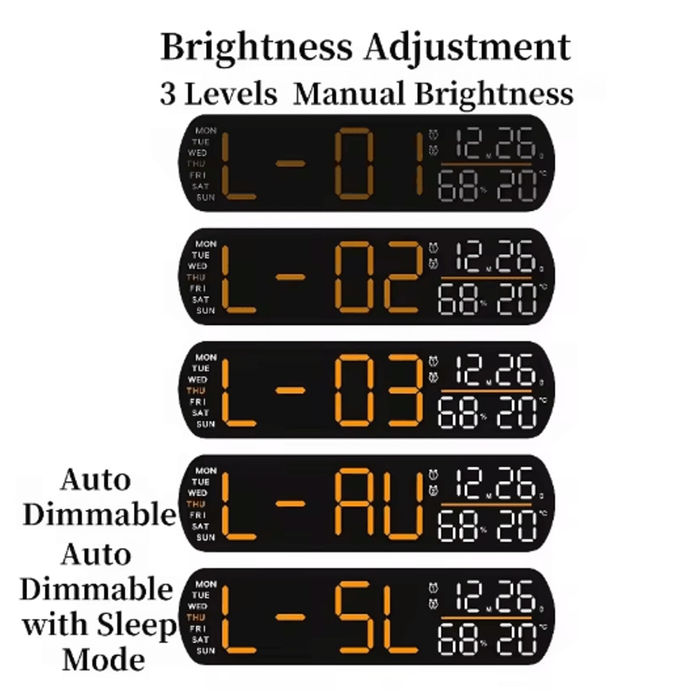 Digital Alarm Clock With Temperature Humidity LED Auto Dimmable Multifunction Desk Clock 8