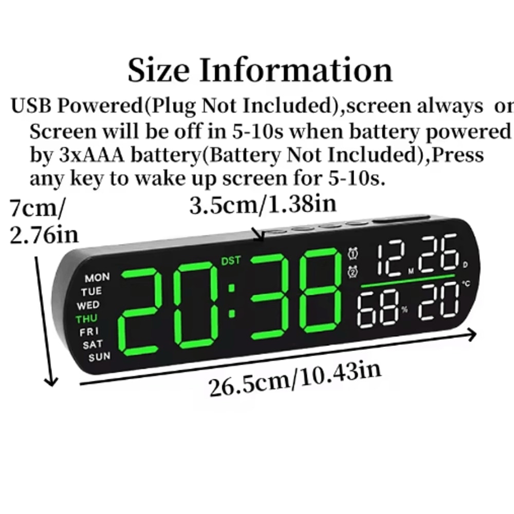 Digital Alarm Clock With Temperature Humidity LED Auto Dimmable Multifunction Desk Clock 12
