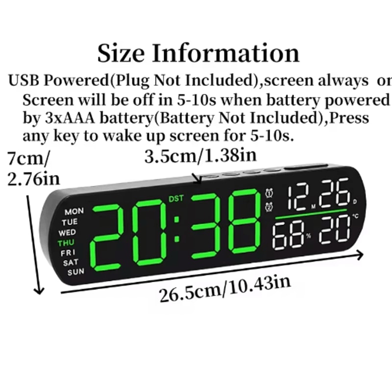 Digital Alarm Clock With Temperature Humidity LED Auto Dimmable Multifunction Desk Clock 12