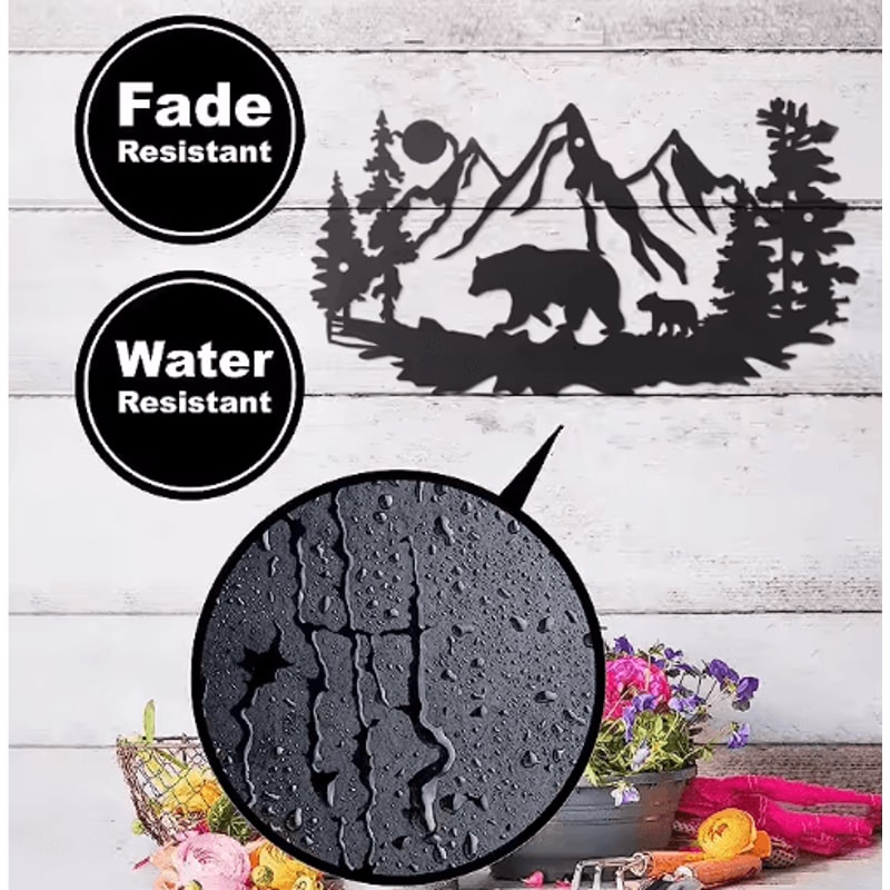Rustic Bear Metal Wall Decor Wildlife Cabin Lodge Wall Art With Pine Tree Design 2