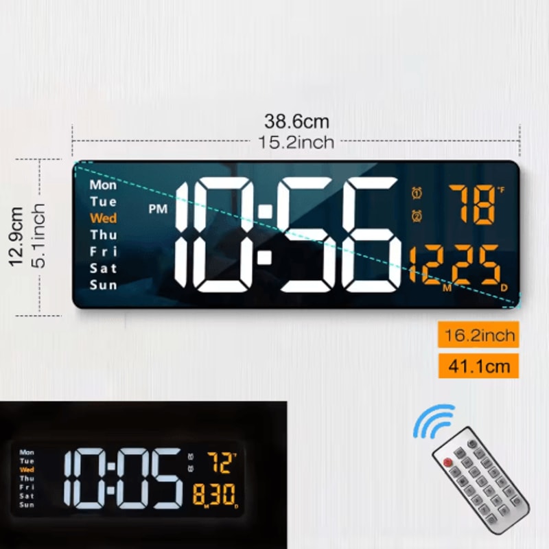 162 Large Digital Wall Clock LED RGB Display With Remote Dual Alarm 2