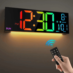 16.2 large digital wall clock led rgb display with remote & dual alarm