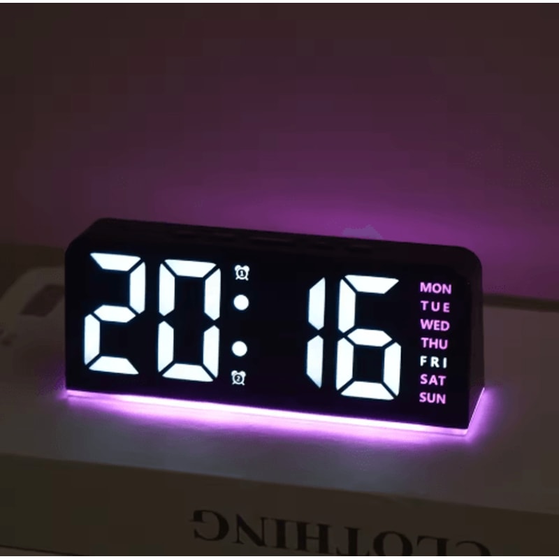 LED Digital Alarm Clock With Temperature Display Modern Bedside Clock With Night Light Snooze 4