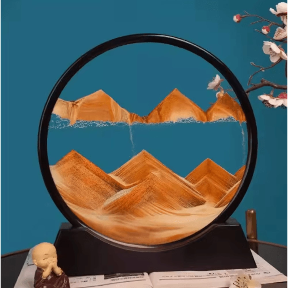 OceanFlow 3D Moving Sand Art Picture Round Glass Sandscape Decor 3
