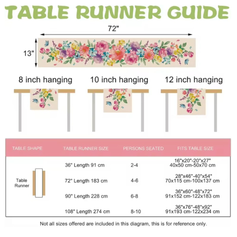 BloomLinen Watercolor Floral Table Runner With Butterfly Design 2