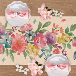 bloomlinen watercolor floral table runner with butterfly design