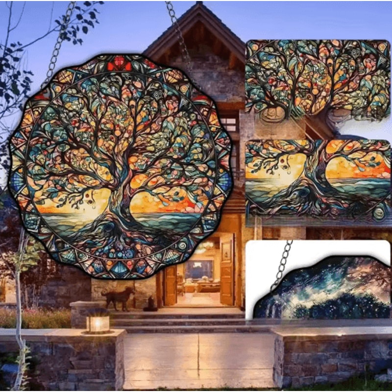 SunGlow Tree Of Life Acrylic Wall Hanging Round Decorative Welcome Sign 3