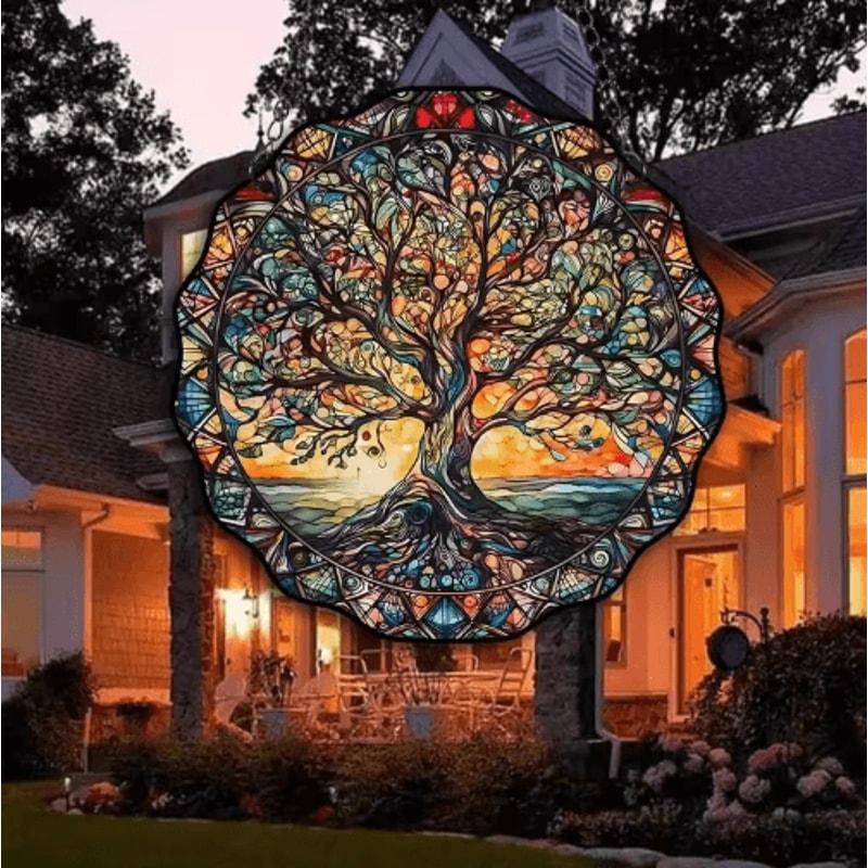 SunGlow Tree Of Life Acrylic Wall Hanging Round Decorative Welcome Sign 4