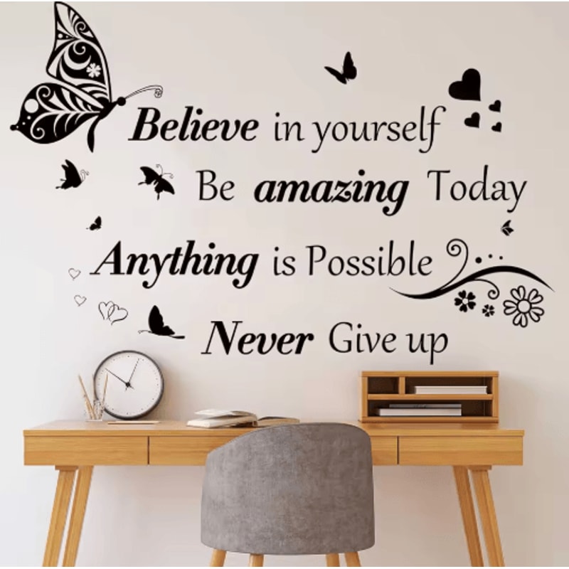 InspireBloom Motivational Wall Stickers Positive Quote Butterfly Peel And Stick Decor 1