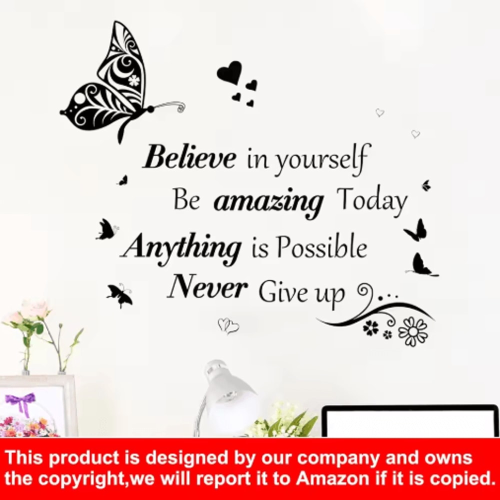 InspireBloom Motivational Wall Stickers Positive Quote Butterfly Peel And Stick Decor 5