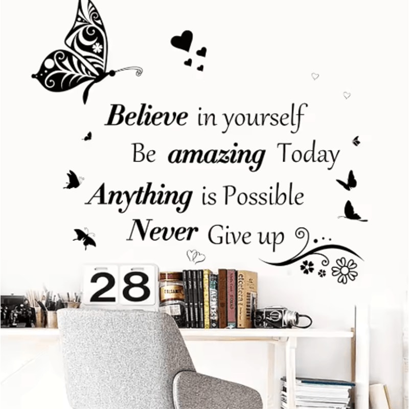 InspireBloom Motivational Wall Stickers Positive Quote Butterfly Peel And Stick Decor 6