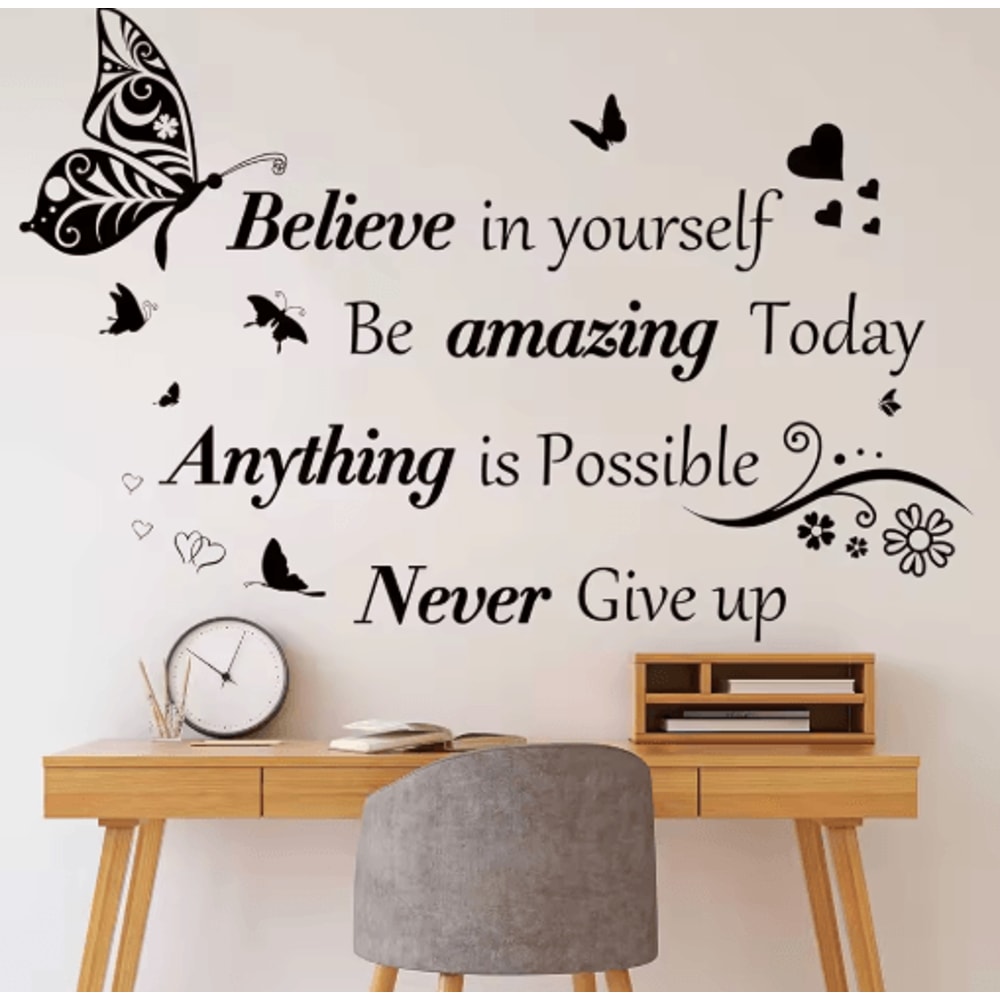 InspireBloom Motivational Wall Stickers Positive Quote Butterfly Peel And Stick Decor 0