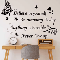 inspirebloom motivational wall stickers – positive quote & butterfly peel and stick decor