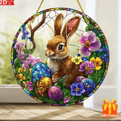 springglow easter bunny acrylic window hanging – floral egg decor ornament