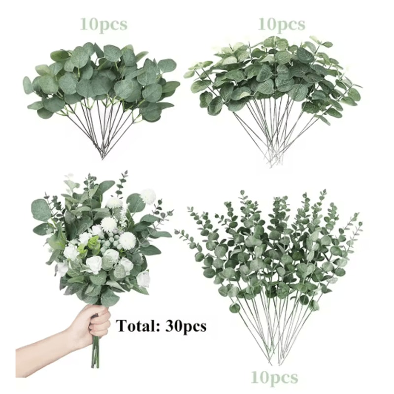 EverGreen Bulk Eucalyptus Stems Set Mixed Silver Dollar Artificial Leaves 3060120PCS 4