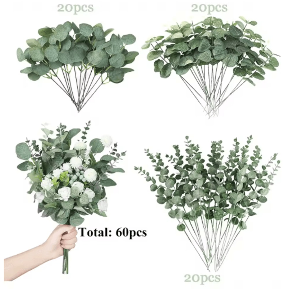EverGreen Bulk Eucalyptus Stems Set Mixed Silver Dollar Artificial Leaves 3060120PCS 5