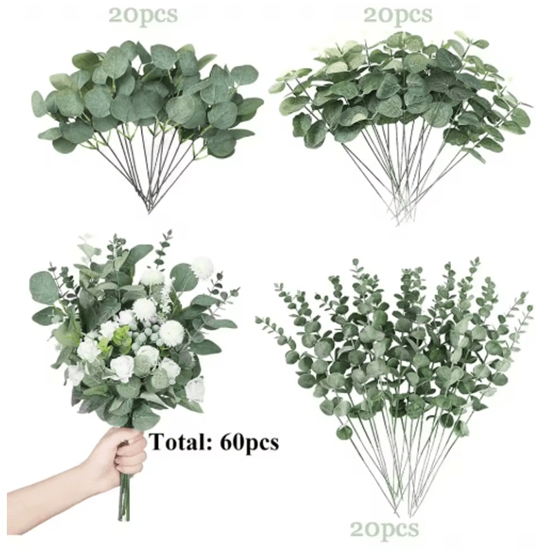 EverGreen Bulk Eucalyptus Stems Set Mixed Silver Dollar Artificial Leaves 3060120PCS 5