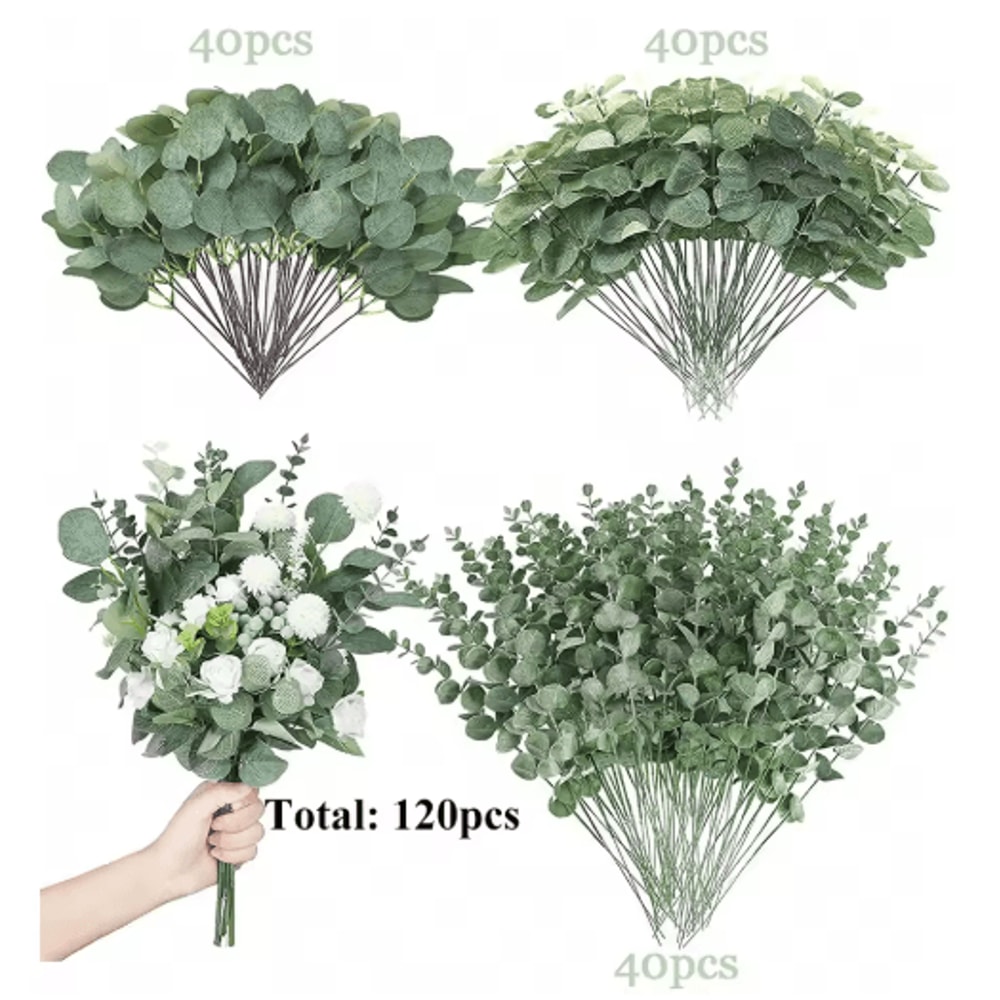 EverGreen Bulk Eucalyptus Stems Set Mixed Silver Dollar Artificial Leaves 3060120PCS 6